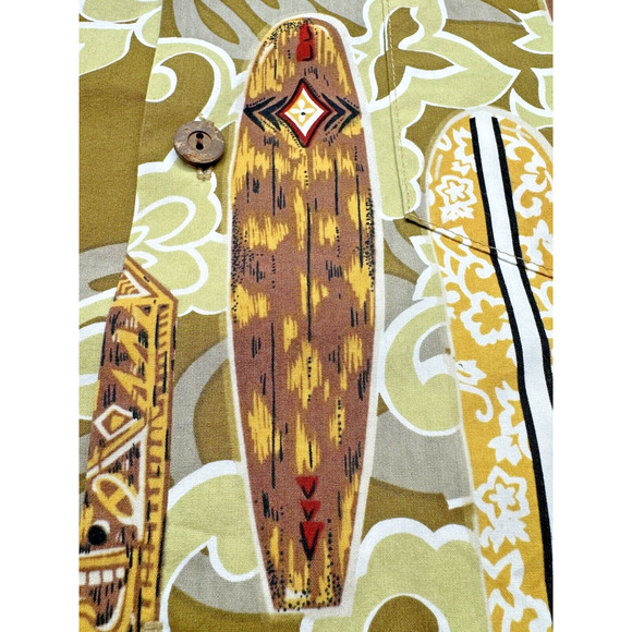 Vintage Howie Hawaiian Shirt Men XL Tiki Surf Board Wooden Buttons Camp Hibiscus - Picture 6 of 9